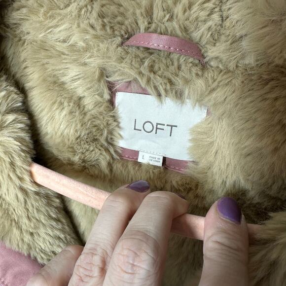 LOFT Faux Fur Lined Parka Jacket Pink - Picture 3 of 6